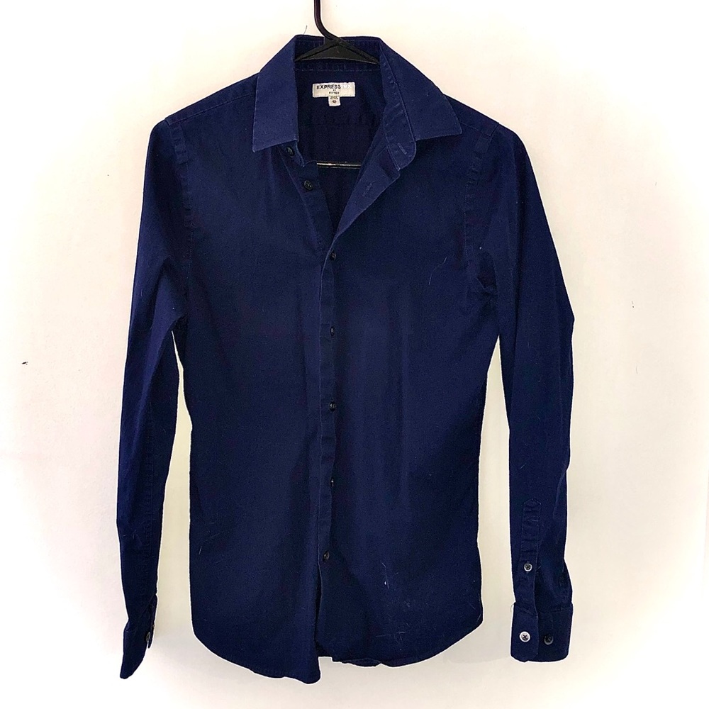 Express 1MX Fitted Dress Shirt Navy